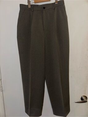 Vintage Pleated Straight Dress Pants - Olive/Gray